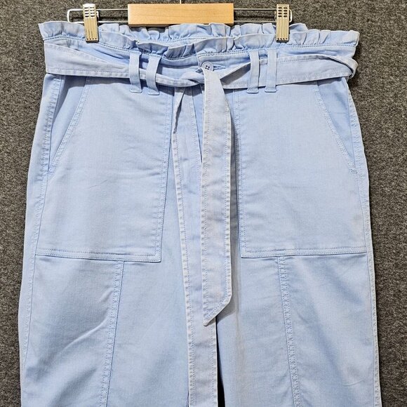 Crown & Ivy Trouser Pants Womens Size 8 Cotton Blend Light Blue Tapered Belted - Picture 2 of 16